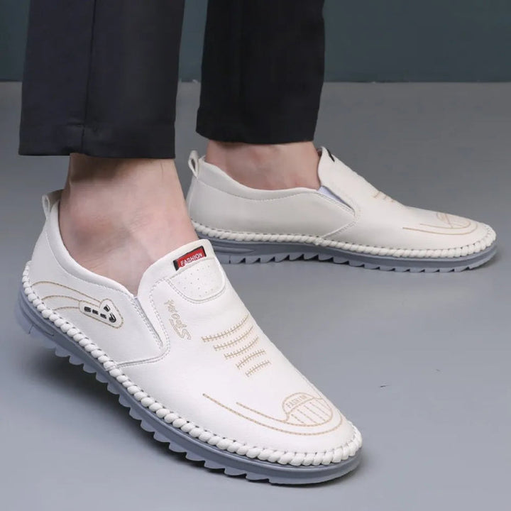 Men's soft sole stitched breathable casual Loafer shoes (white)